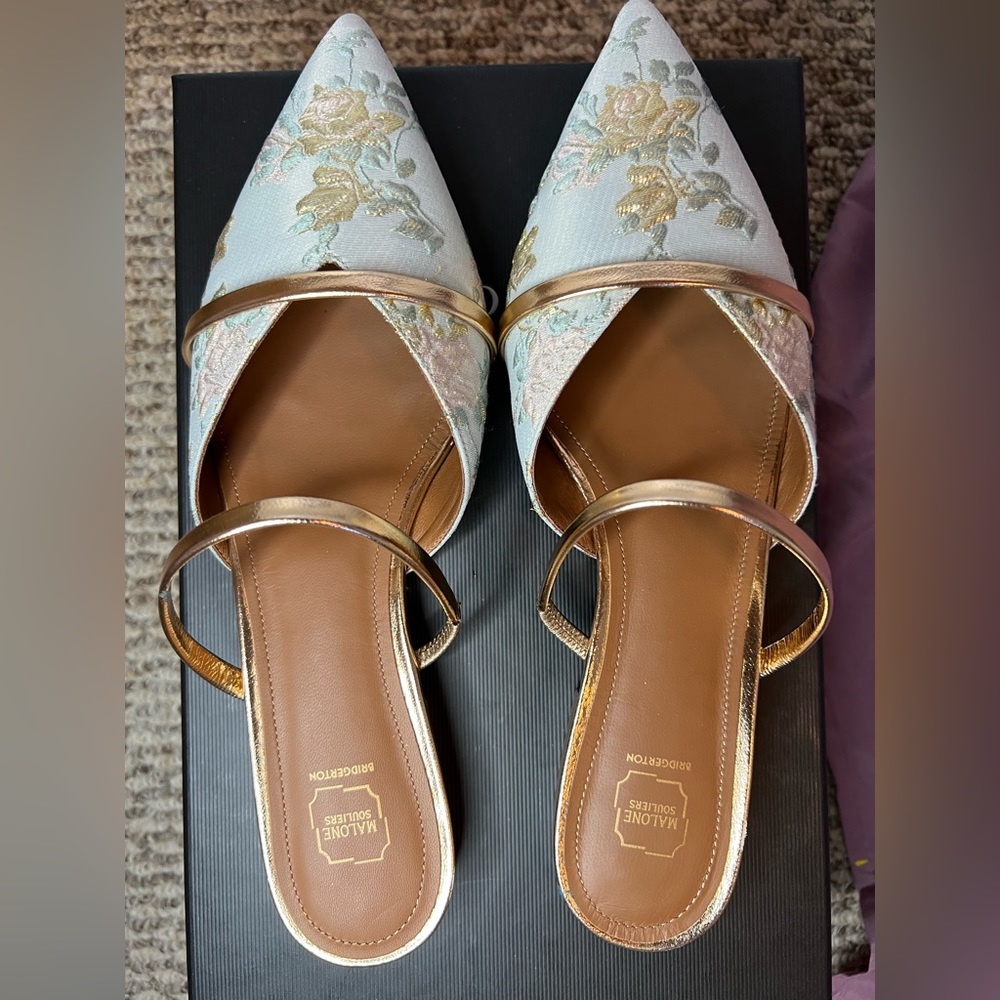 MALONE SOULIERS - Frankie Pointed Rose Jacquard Mules